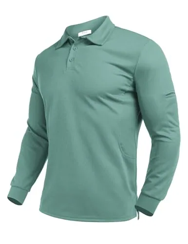 Men's Long-Sleeve Polo, Emerald Green