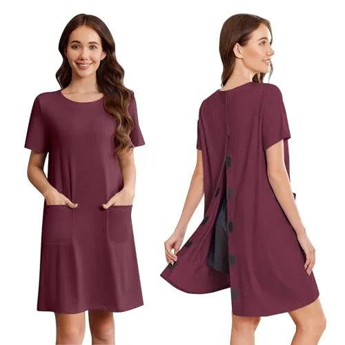 Women's Open-Back Dress, Wine Red