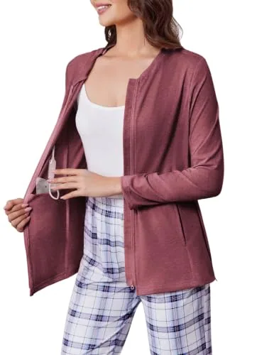 Women's Long-Sleeve Mastectomy Shirt, Burgundy