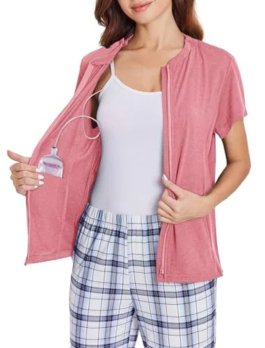 Women's Short-Sleeve Mastectomy Shirt, Rose Red