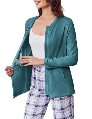 Women's Long-Sleeve Mastectomy Shirt, Peacock Blue