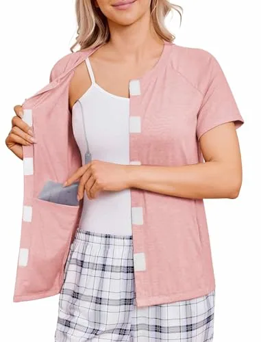 Women's Short-Sleeve Mastectomy Shirt III, Lotus Root Pink
