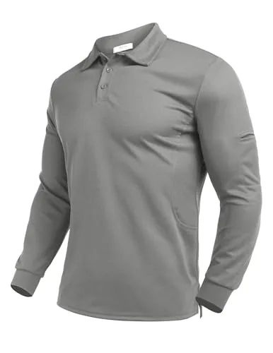 Men's Long-Sleeve Polo, Light Grey