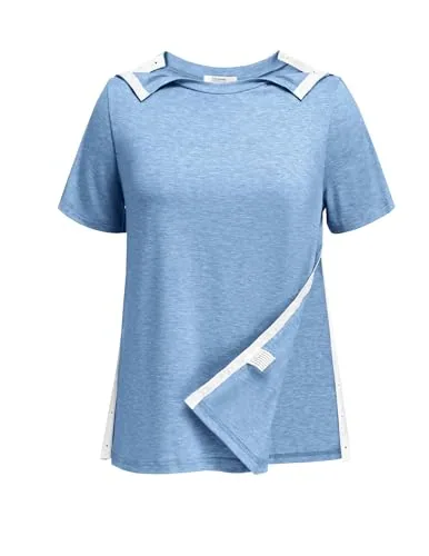 Women's Short-Sleeve Tear-Away Shirt, Light Blue