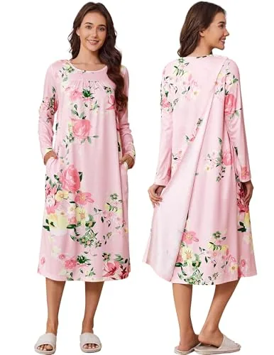 Women's Long-Sleeve Open-Back Dress, Pink Print