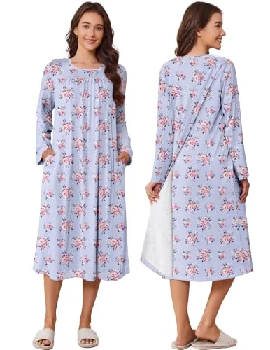 Unisex Open-Back Nightgown, Purple Flower Print