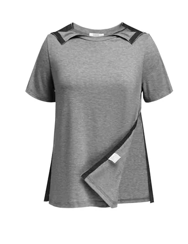 Women's Short-Sleeve Tear-Away Shirt, Light Gray