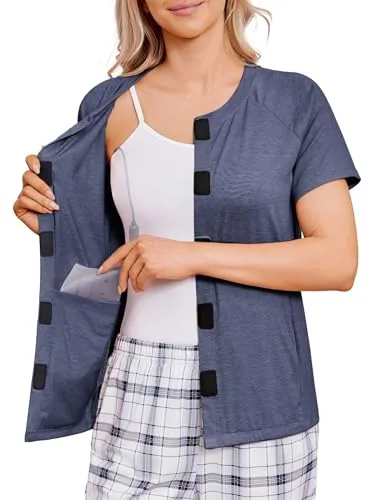 Women's Short-Sleeve Mastectomy Shirt III, Blue Purple