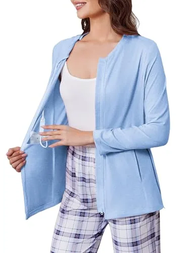 Women's Long-Sleeve Mastectomy Shirt, Light Blue