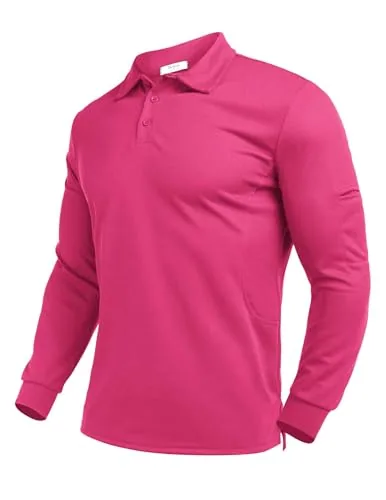 Men's Long-Sleeve Polo, Rose Red