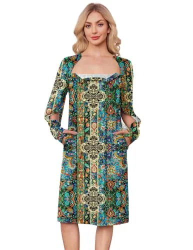Women's Long-Sleeve Port-Access Shirt V, Boho Ethnic
