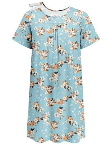 Women's Open-Back Nightgown, Blue Green Print