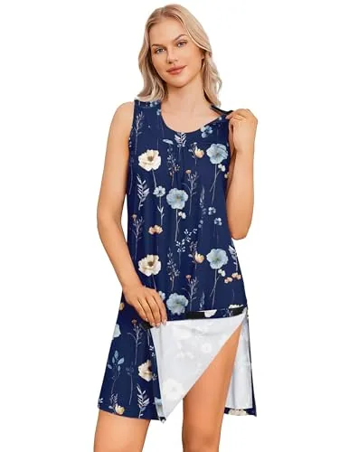 Women's Tear-Away Tank Top, Navy Blue Print