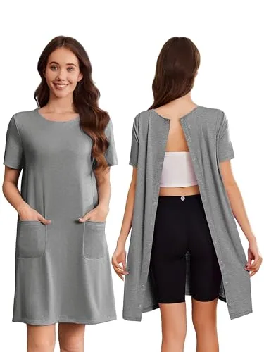Women's Open-Back Nightgown V, Light Gray