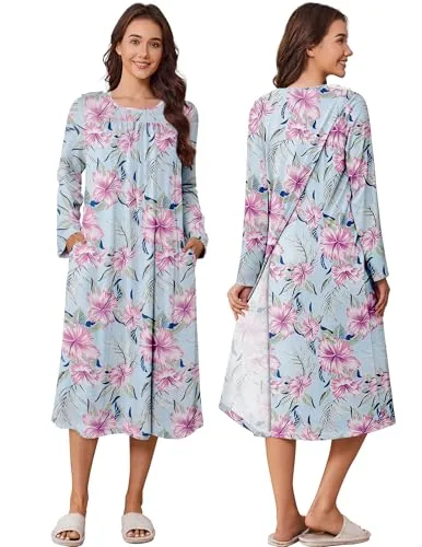 Women's Hospital Gown, Rose Pink Green Print