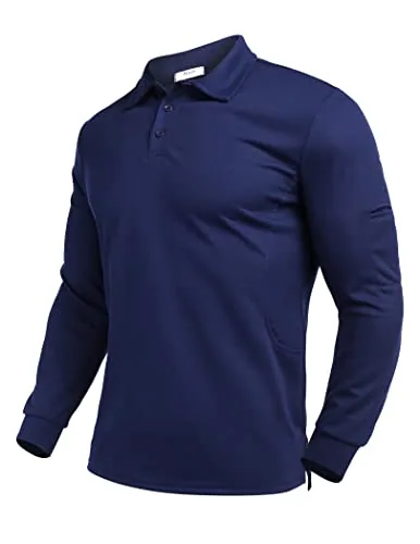 Men's Long-Sleeve Polo, Navy Blue